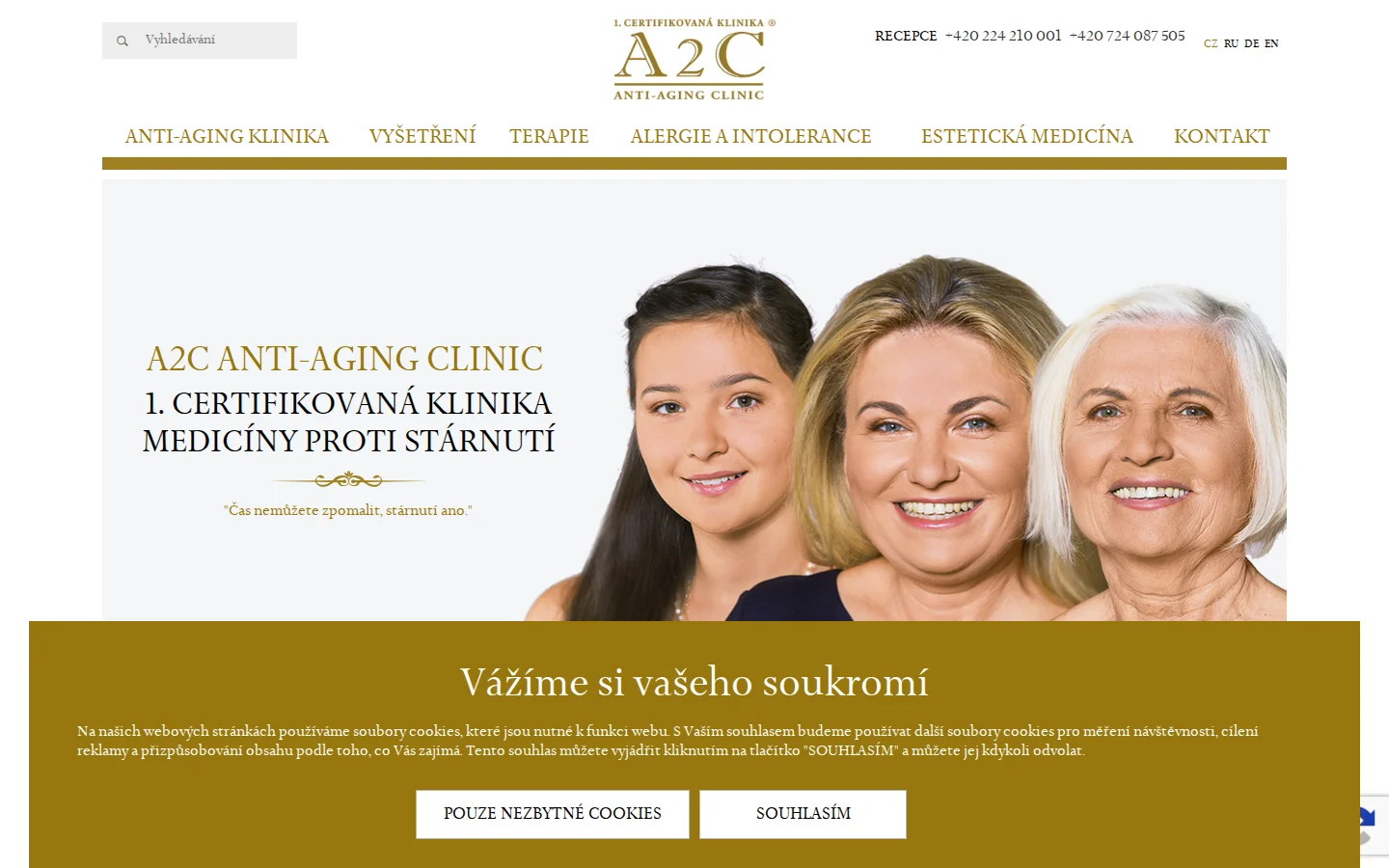 A2C Anti Aging Clinic Prague website