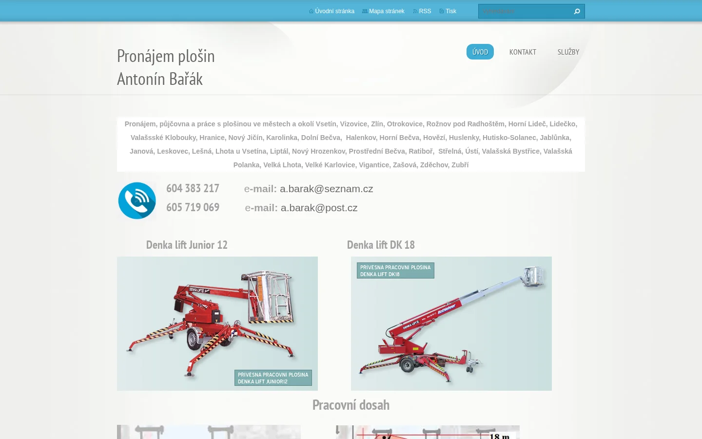 Pronájem plošin Antonín Bařák website