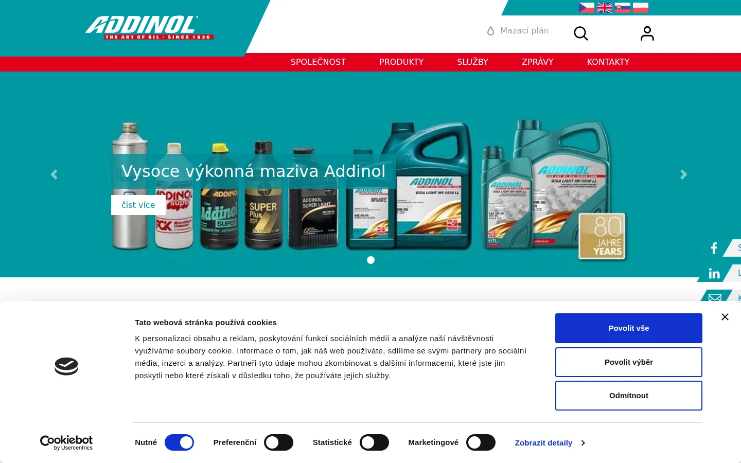 ADDINOL Central Europe, s.r.o. website