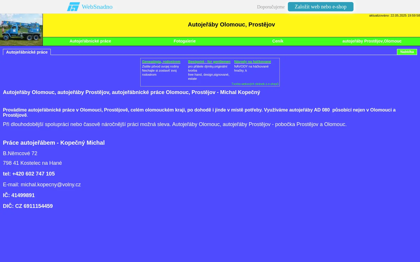 Práce autojeřábem - Kopečný Michal website