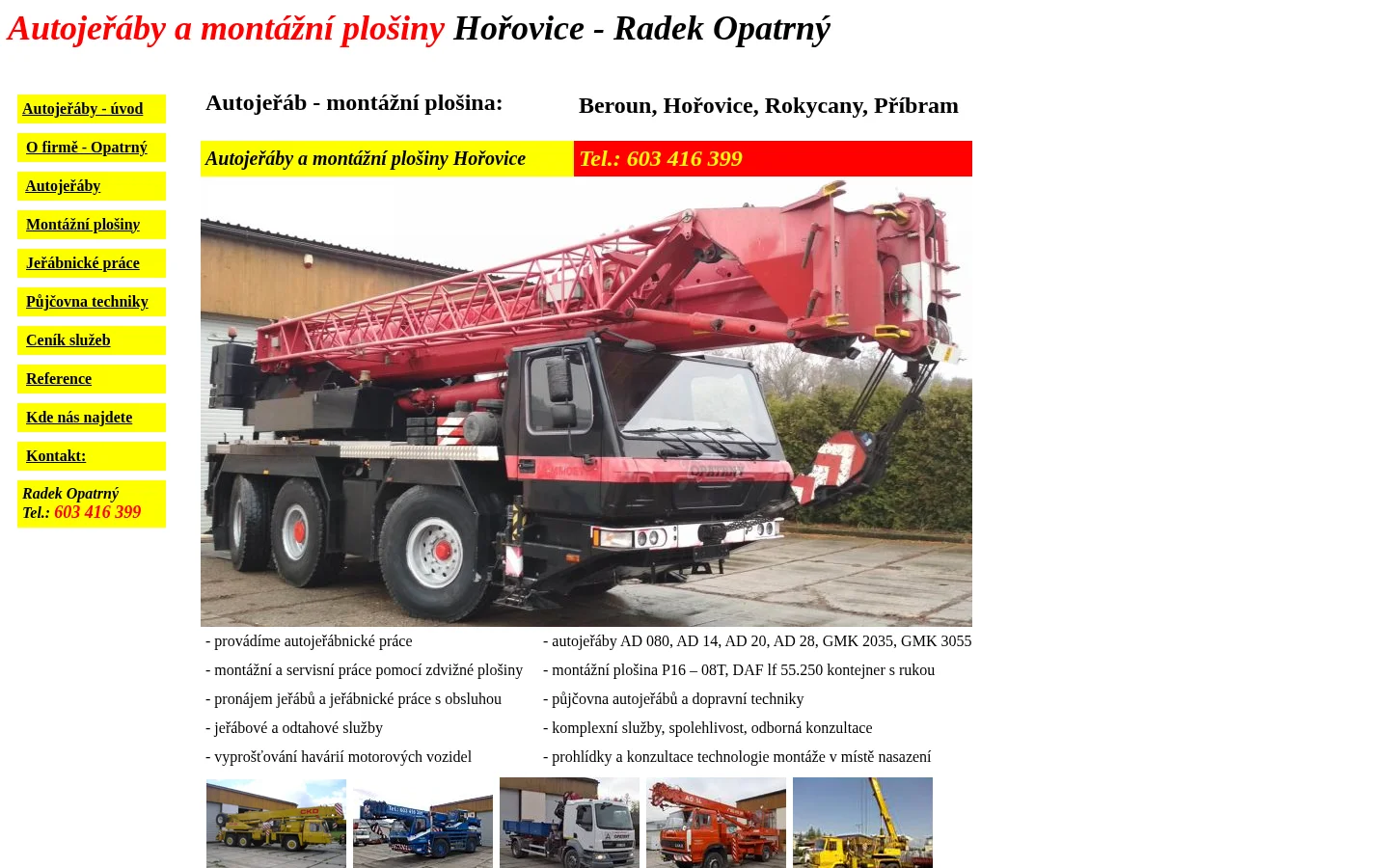 Radek Opatrný - Autojeřáby website