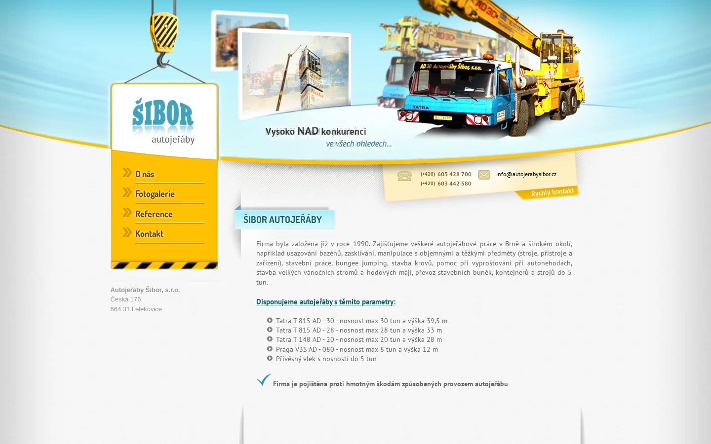 Autojeřáby Šibor, s.r.o. website