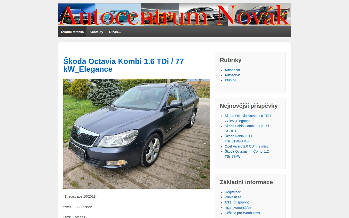 Auto Centrum Novák website