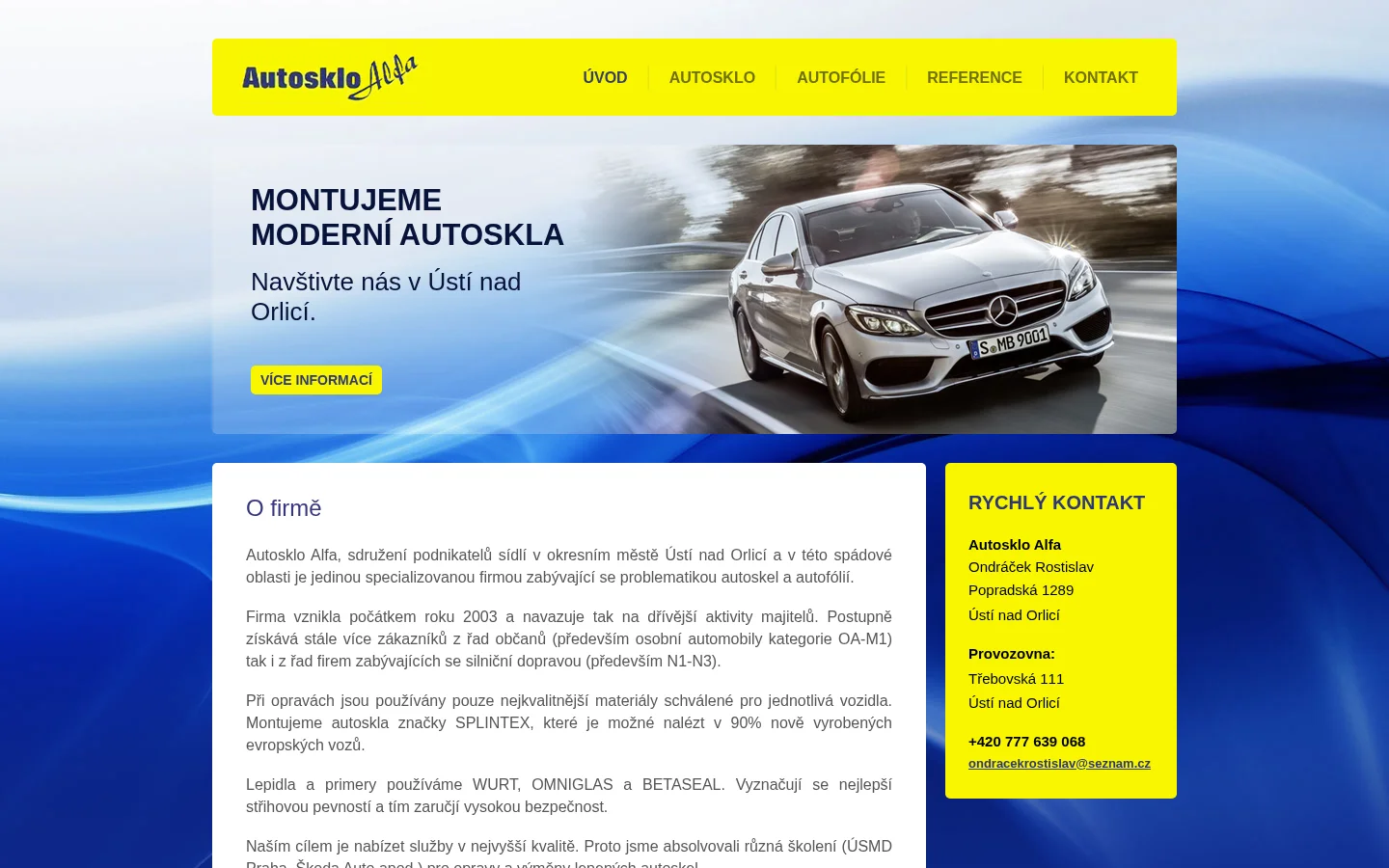 Autosklo Alfa website