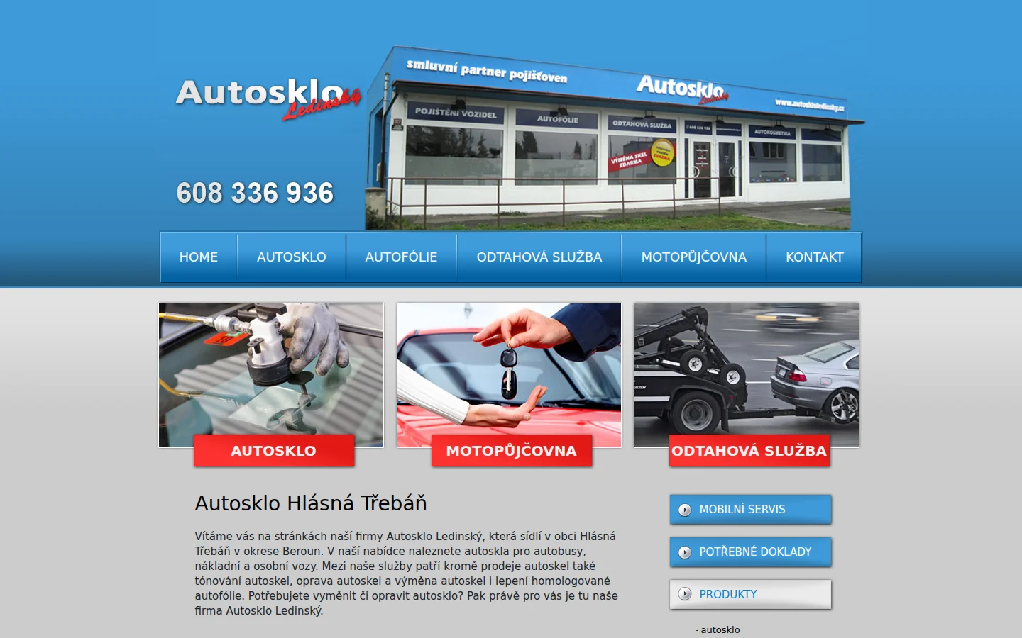Autosklo Ledinský website