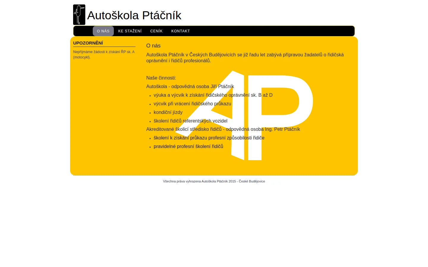 Autoškola Ptáčník website