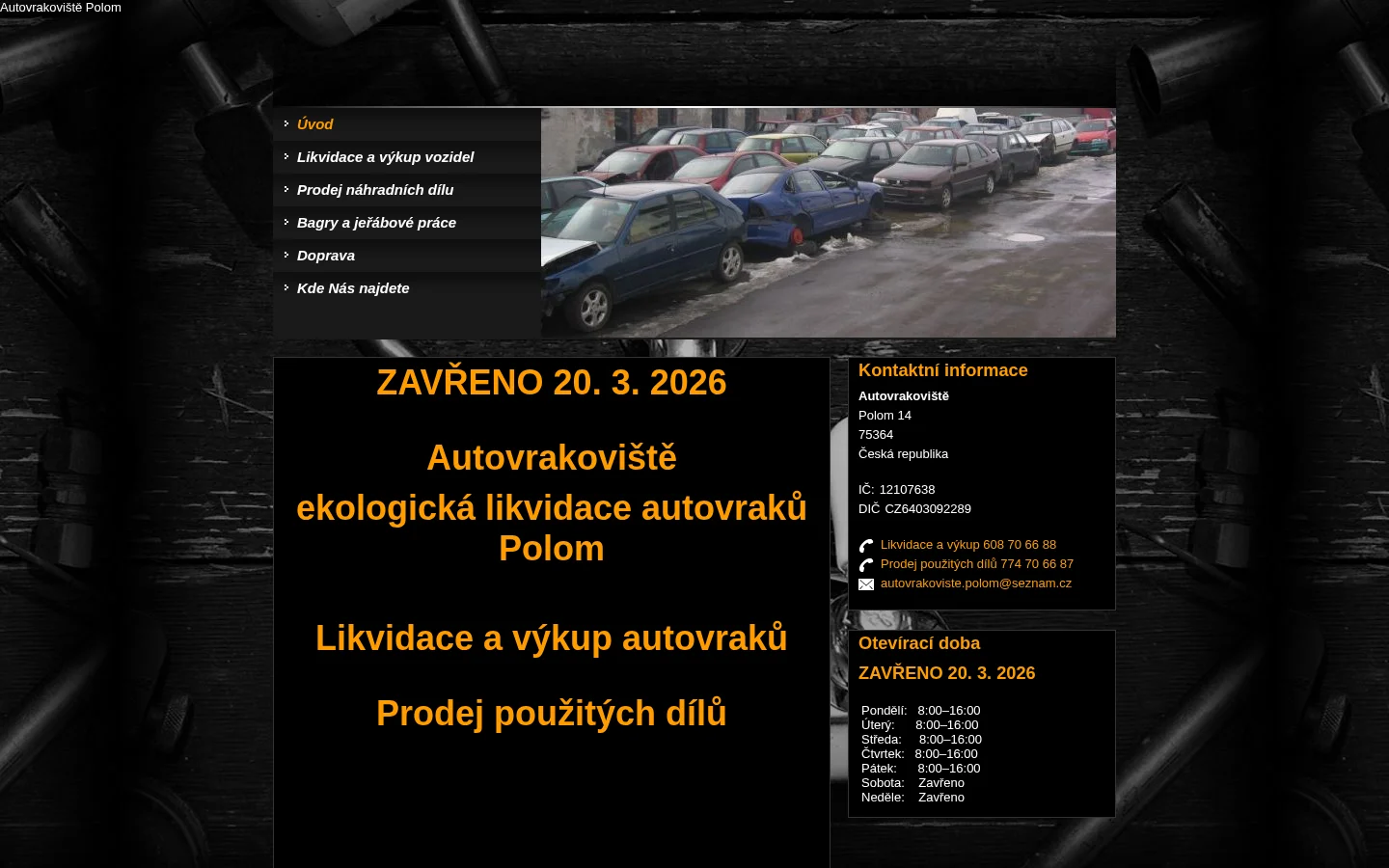 Autovrakoviště ekologická likvidace autovraků Polom website