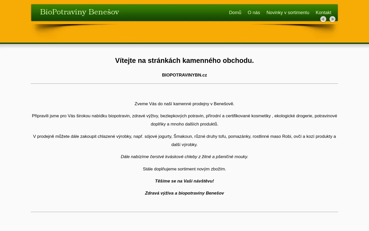 Biopotraviny Benešov website