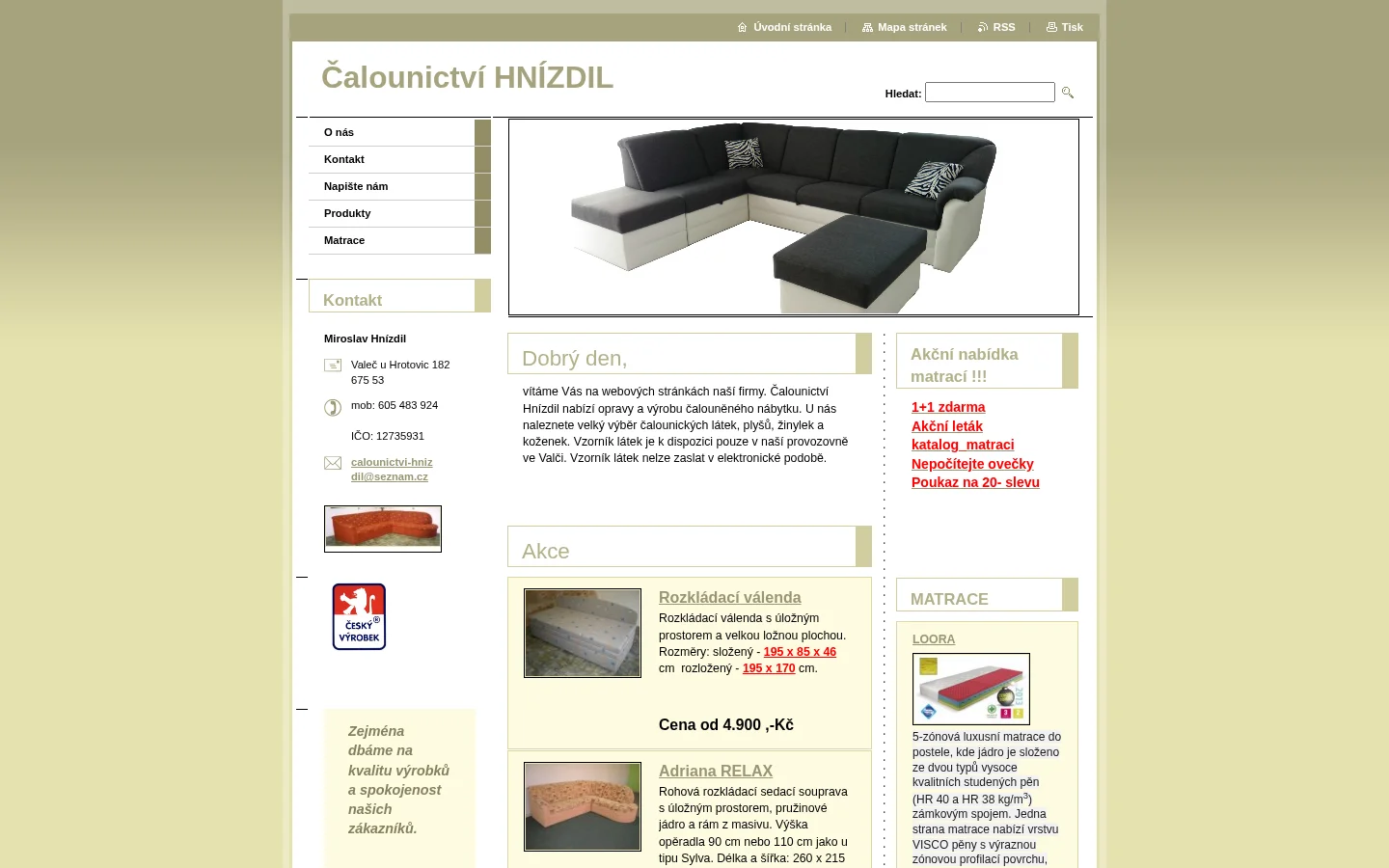 Čalounictví Hnízdil website