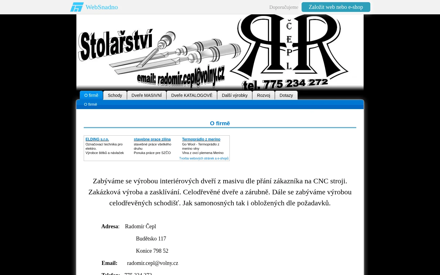 Radomír Čepl - stolařství website