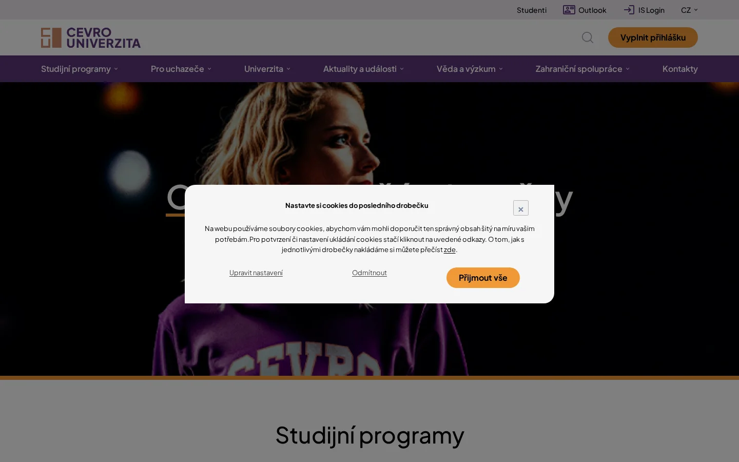 CEVRO Univerzita website
