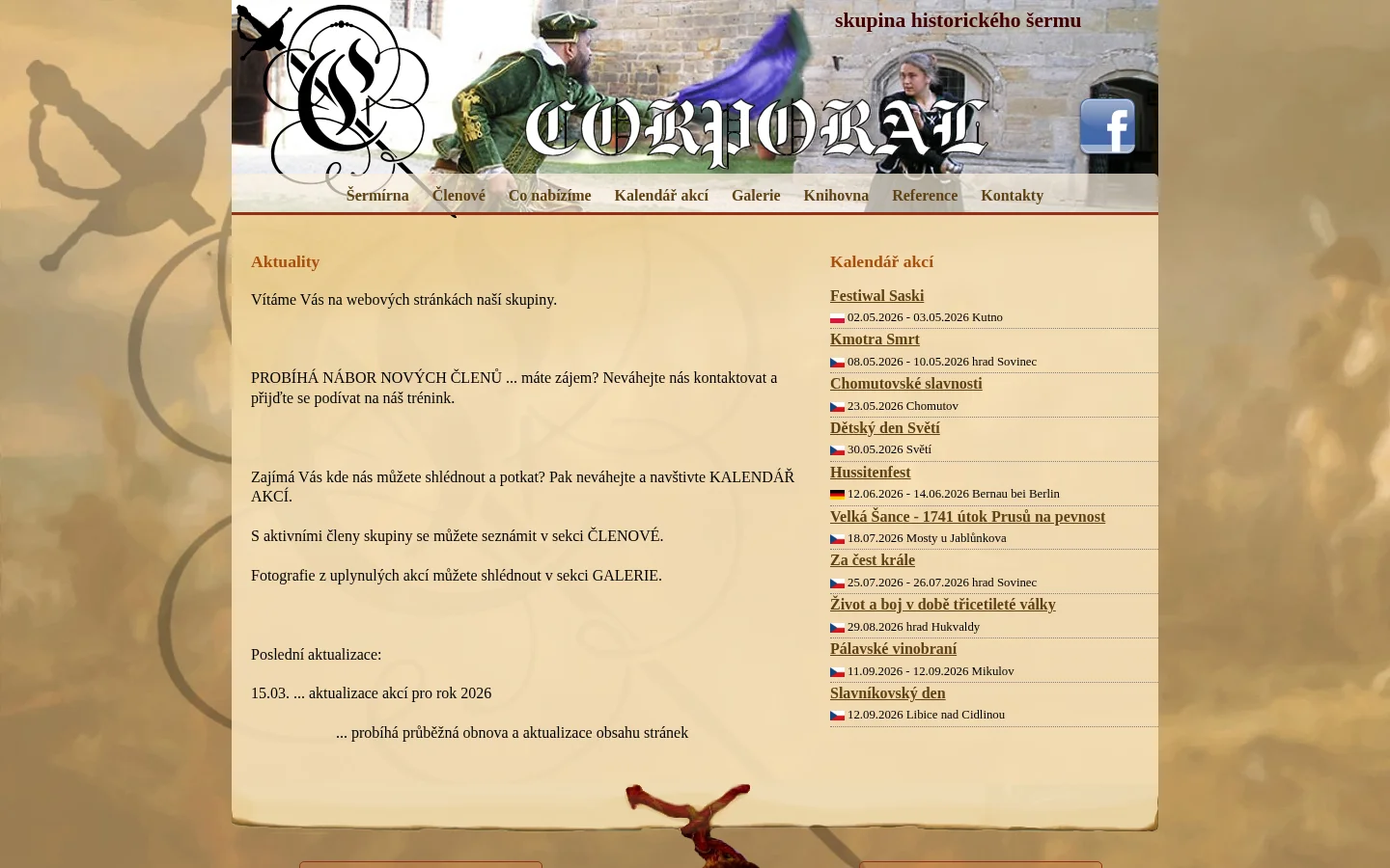 Skupina historického šermu Corporal website