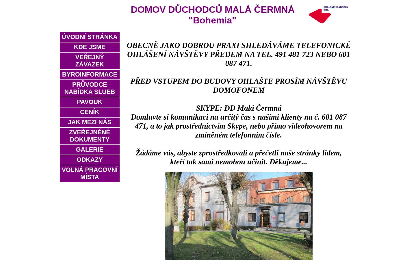 Domov důchodců Malá Čermná website