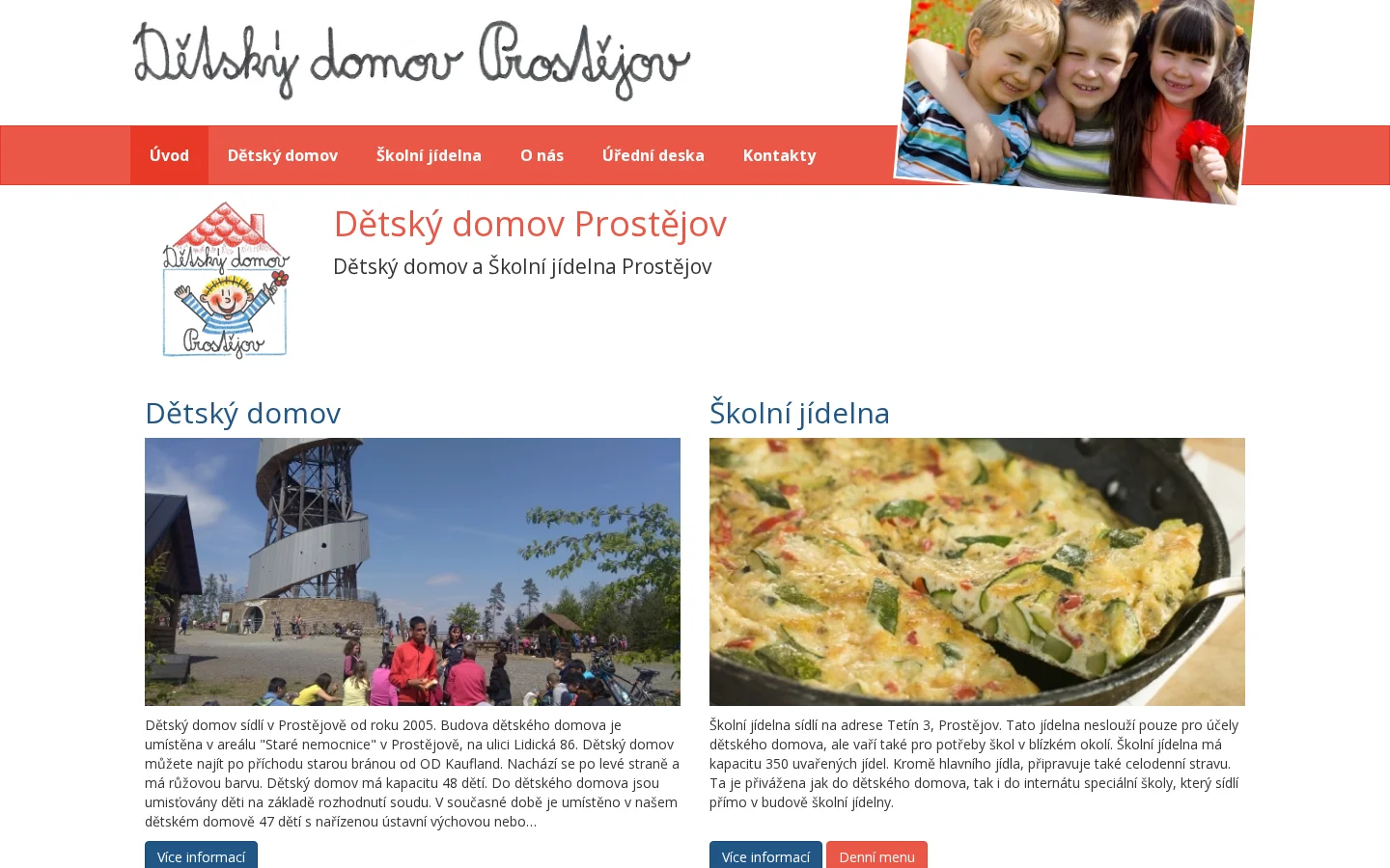 Dětský domov a Školní jídelna Prostějov website