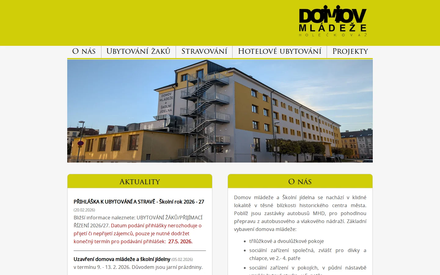 Domov mládeže a Školní jídelna website