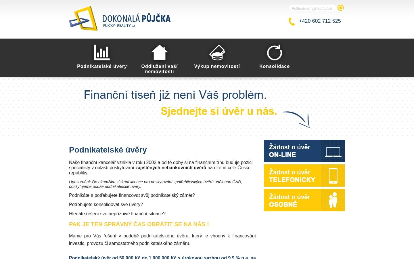 Půjčky-reality.cz website