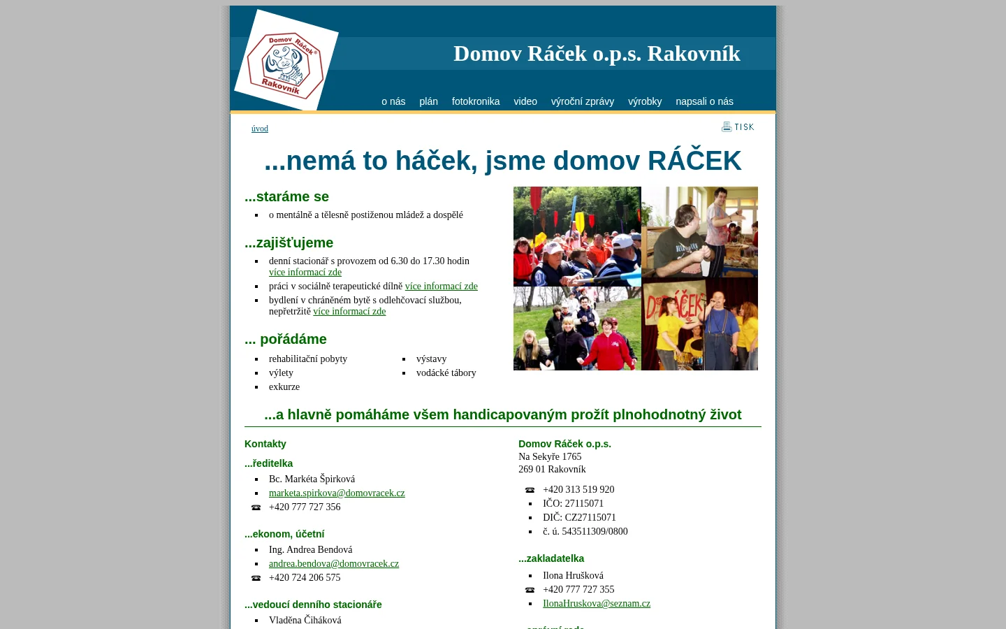 Domov Ráček, o.p.s. website