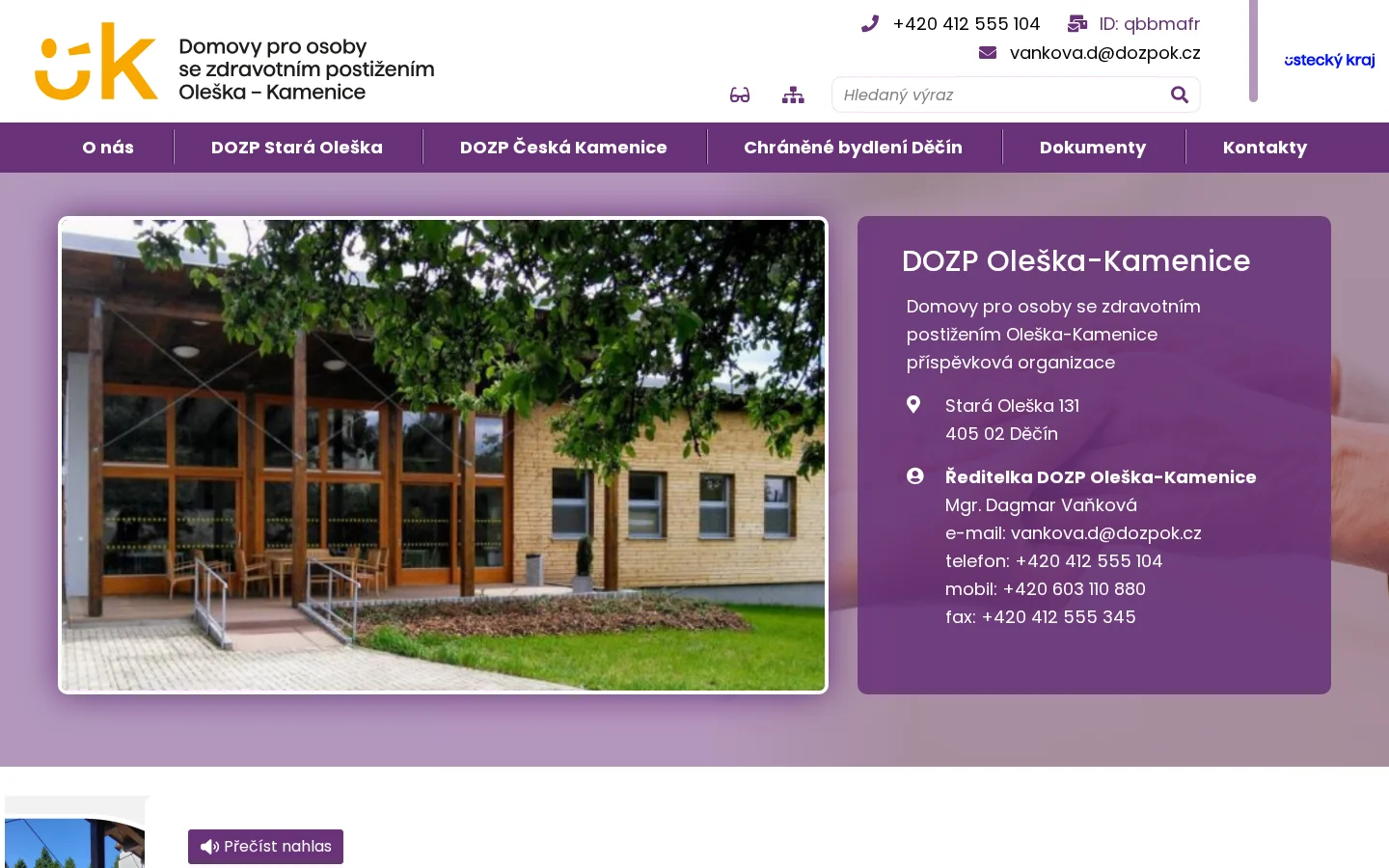 Domovy pro osoby se zdravotním postižením Oleška - Kamenice website