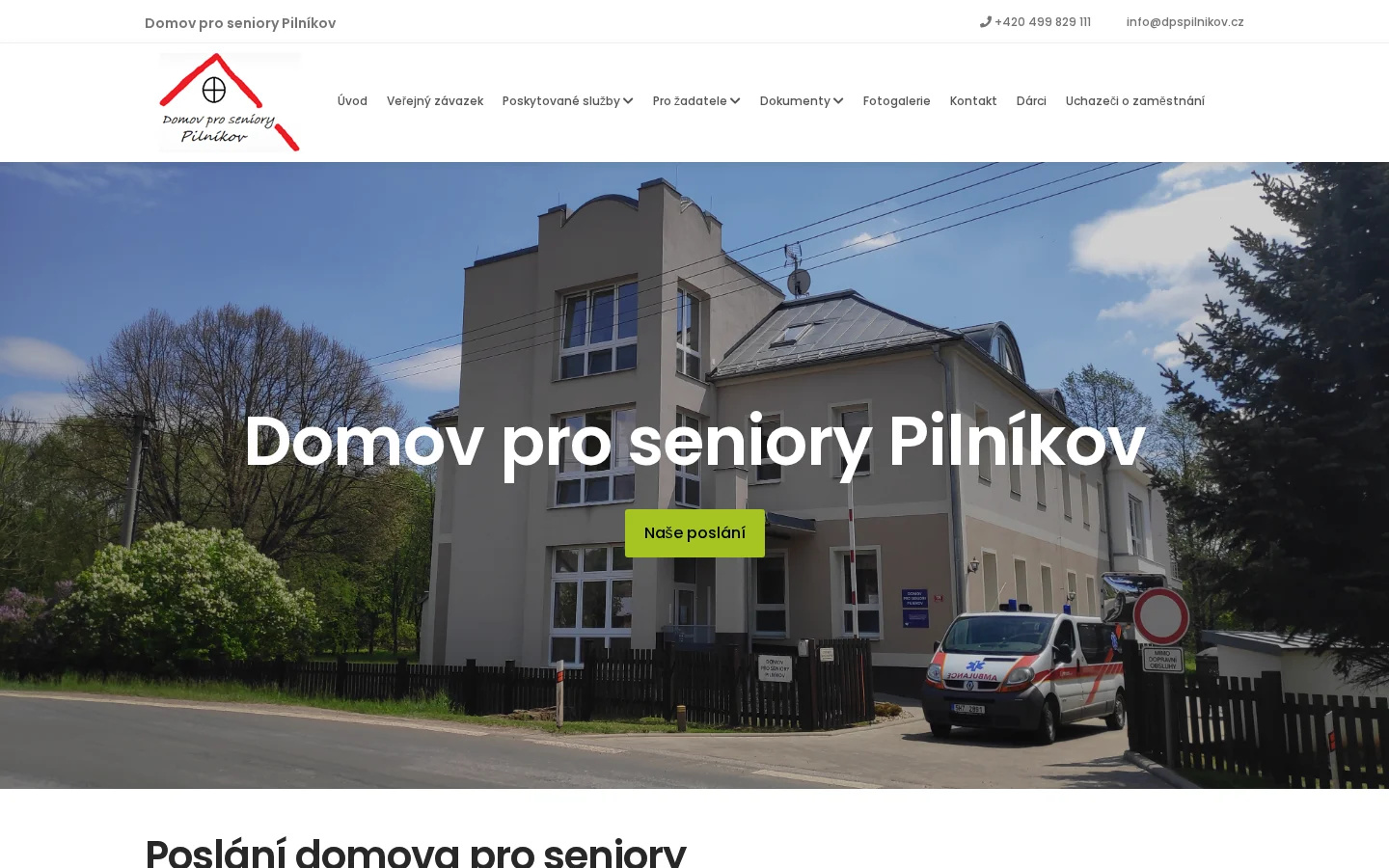 Domov pro seniory Pilníkov website