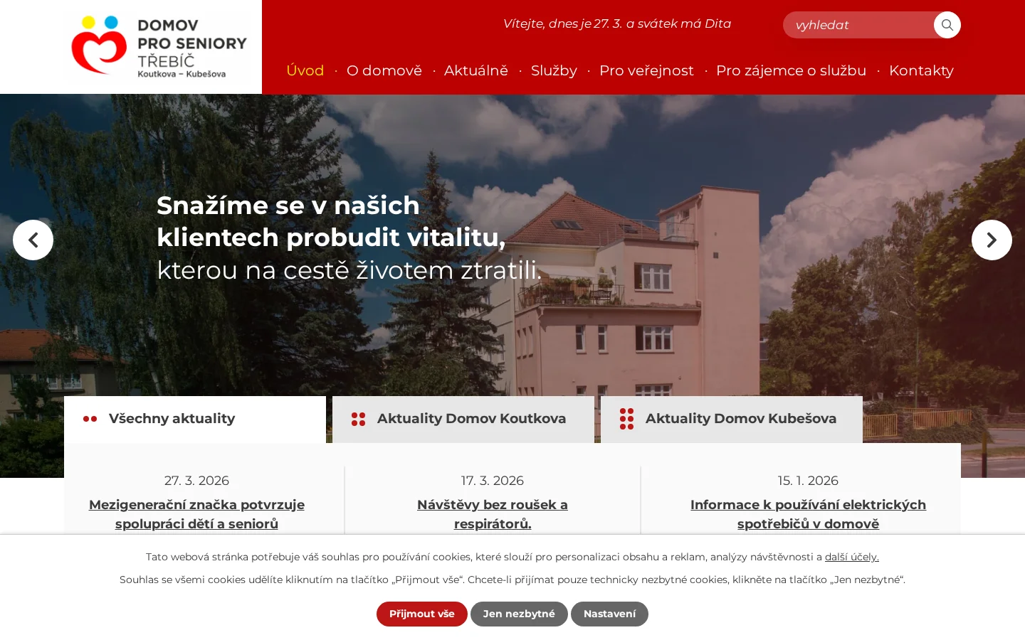 Domov pro seniory Třebíč, Koutkova - Kubešova website