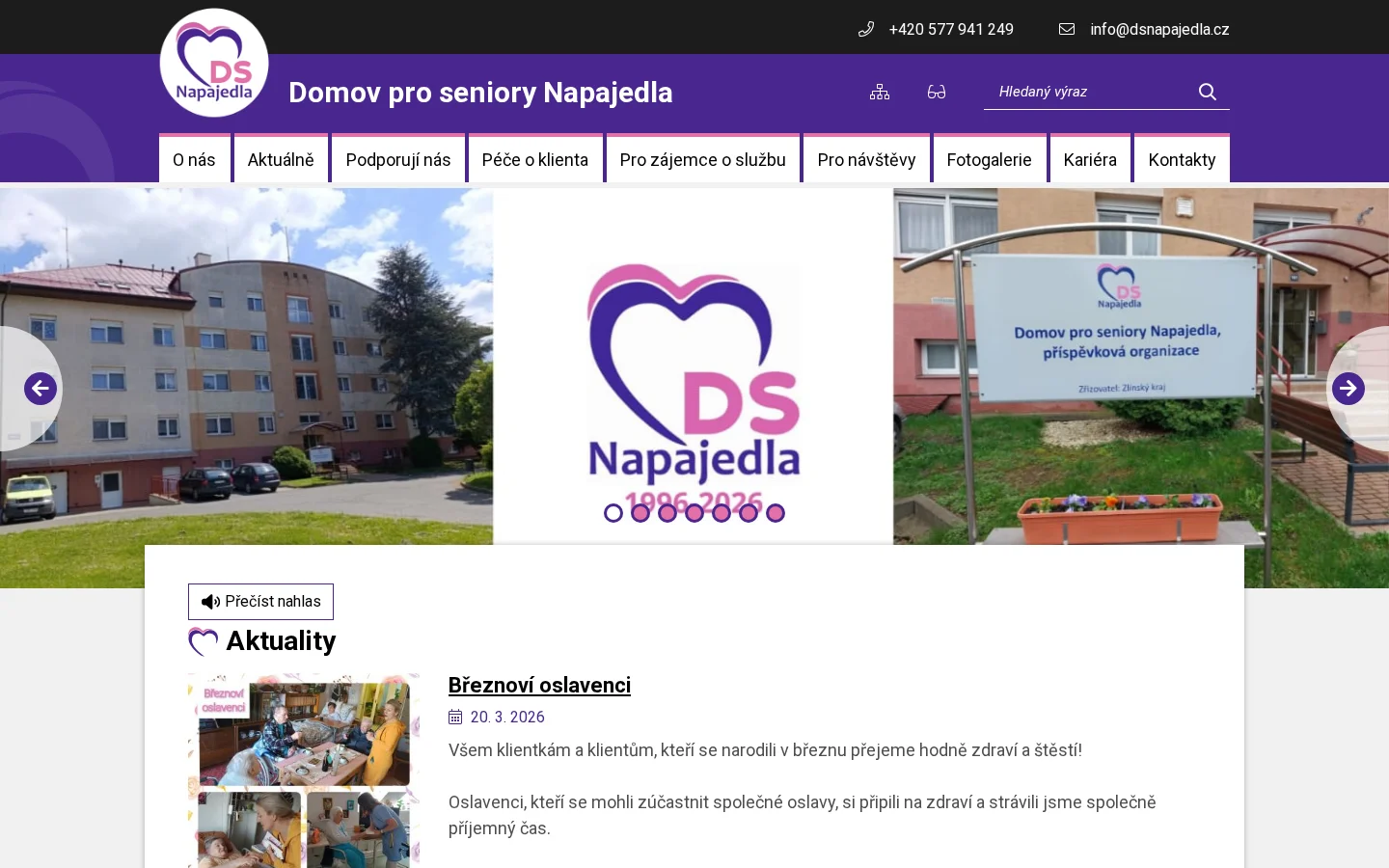 Domov pro seniory Napajedla website