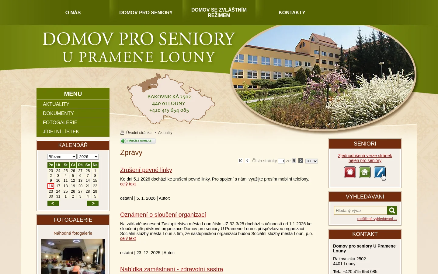 Domov pro seniory U Pramene, Louny website