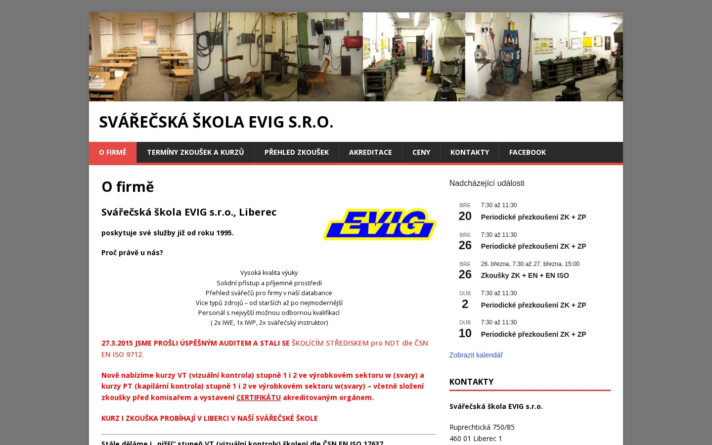 Svářečská škola EVIG s.r.o. website