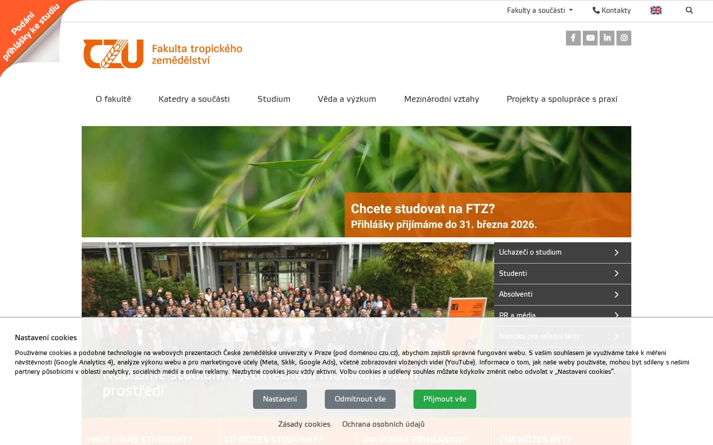 ČZU - Fakulta tropického zemědělství website