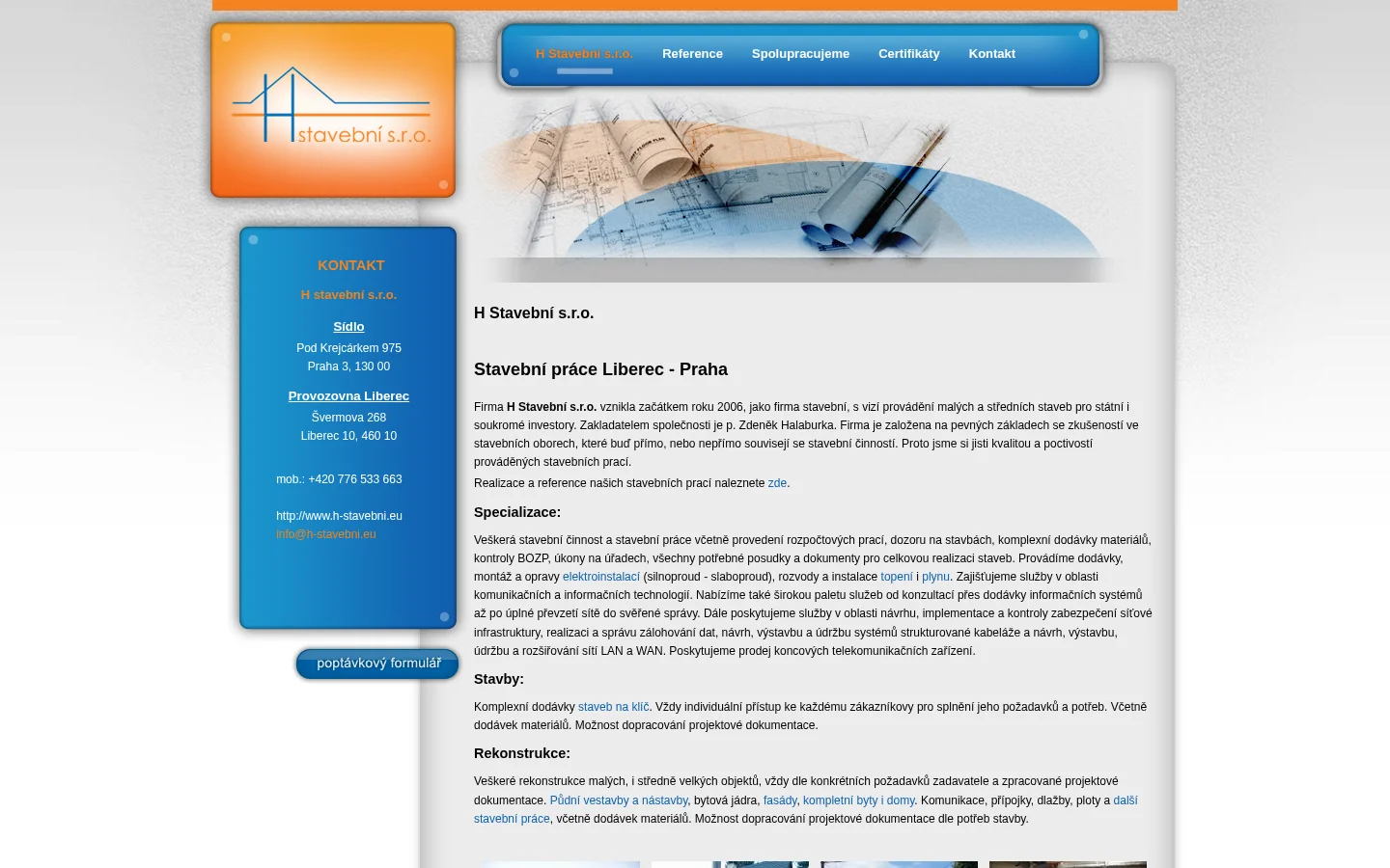 H Stavební, s.r.o. website
