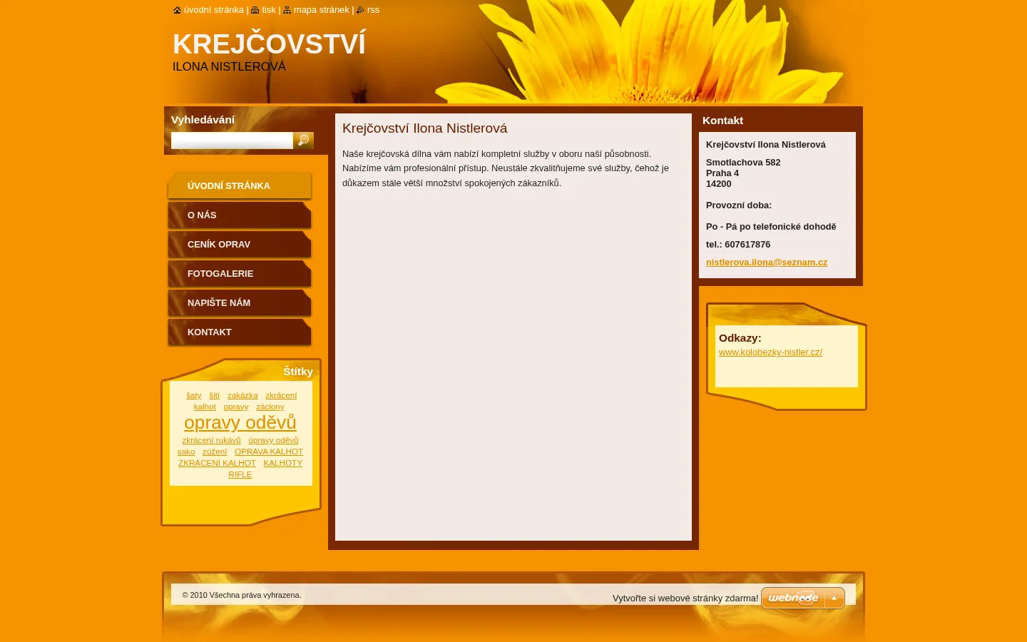 Krejčovství Ilona Nistlerová website