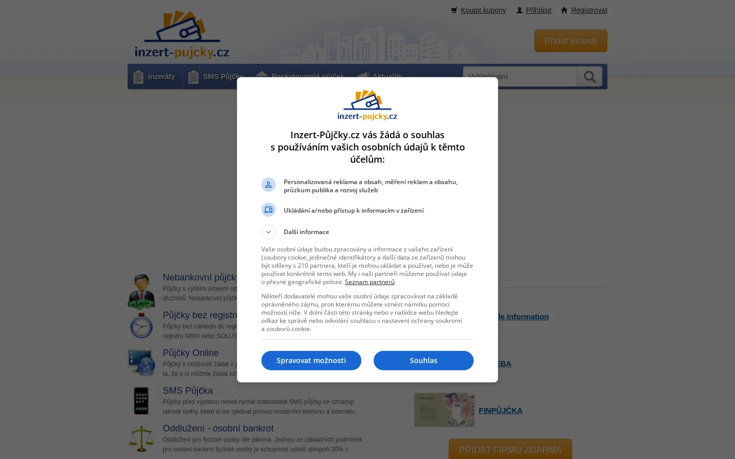 Inzert-pujcky.cz website