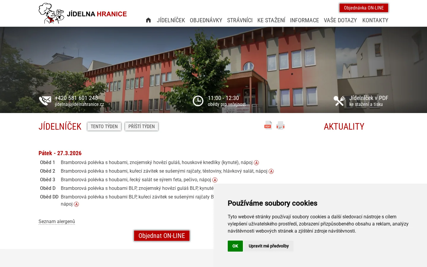 Školní jídelna Hranice website