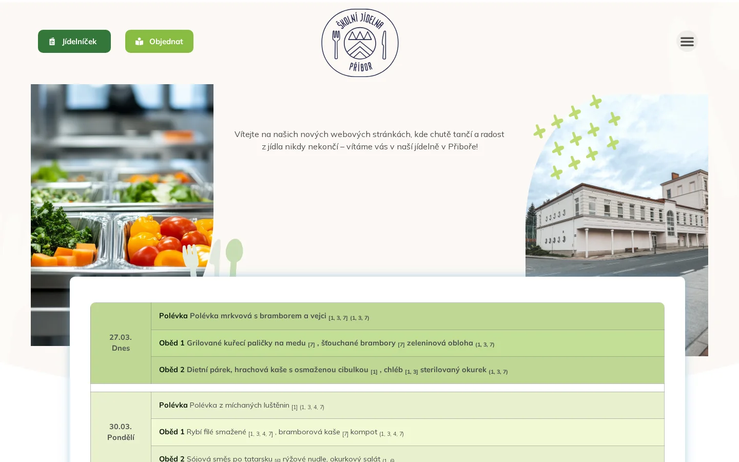 Školní jídelna Komenského, Příbor website