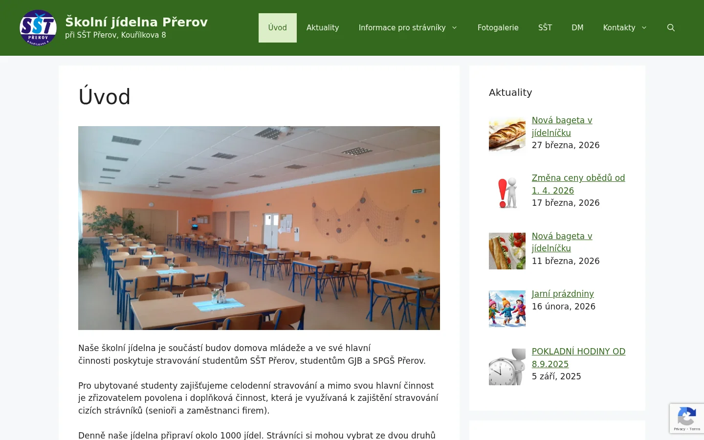 Střední škola technická, Přerov - Školní jídelna website