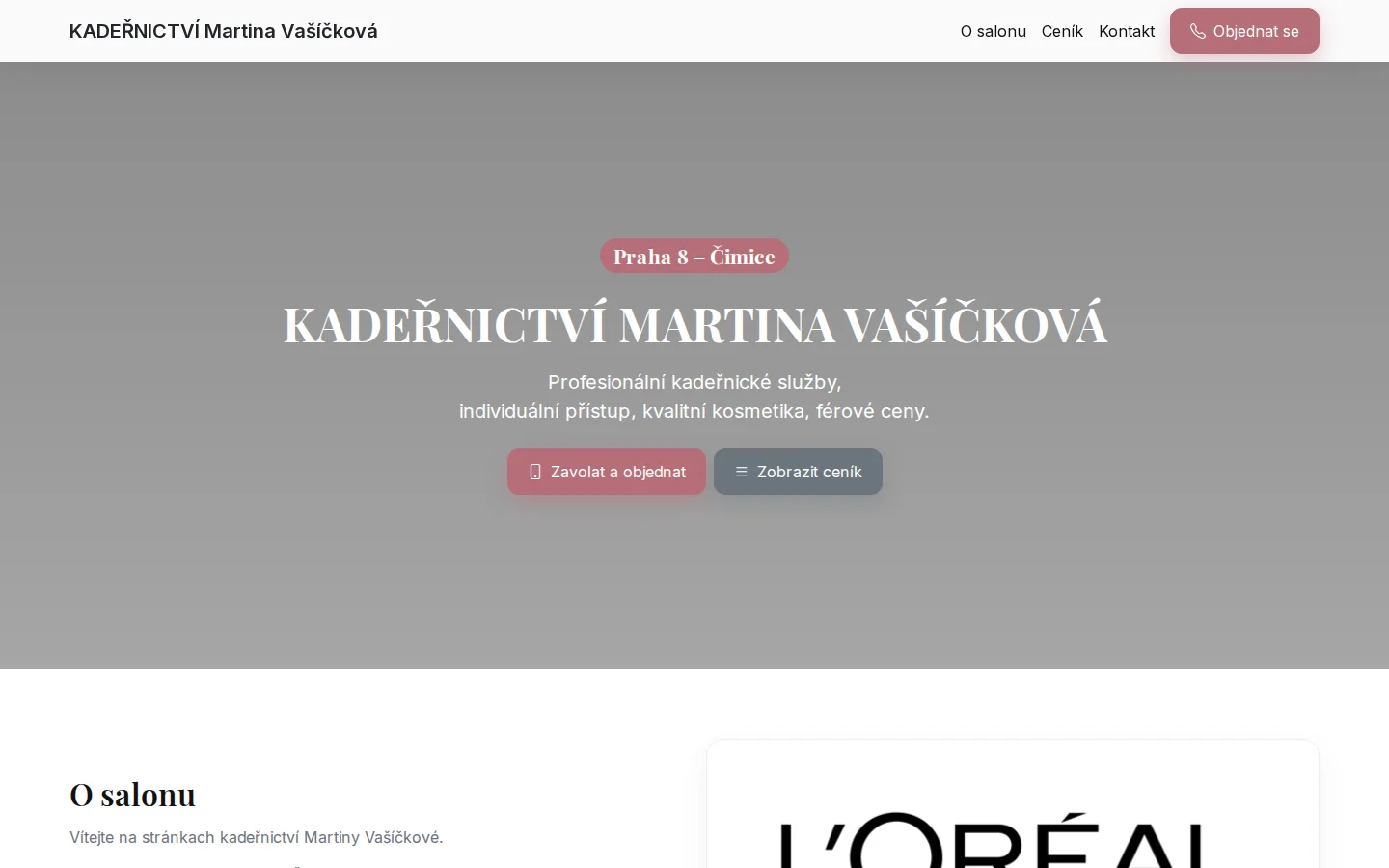 Kadeřnictví Martina Vašíčková website