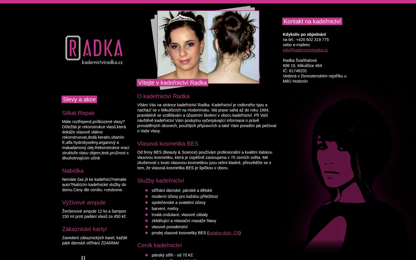 Kadeřnictví Radka website