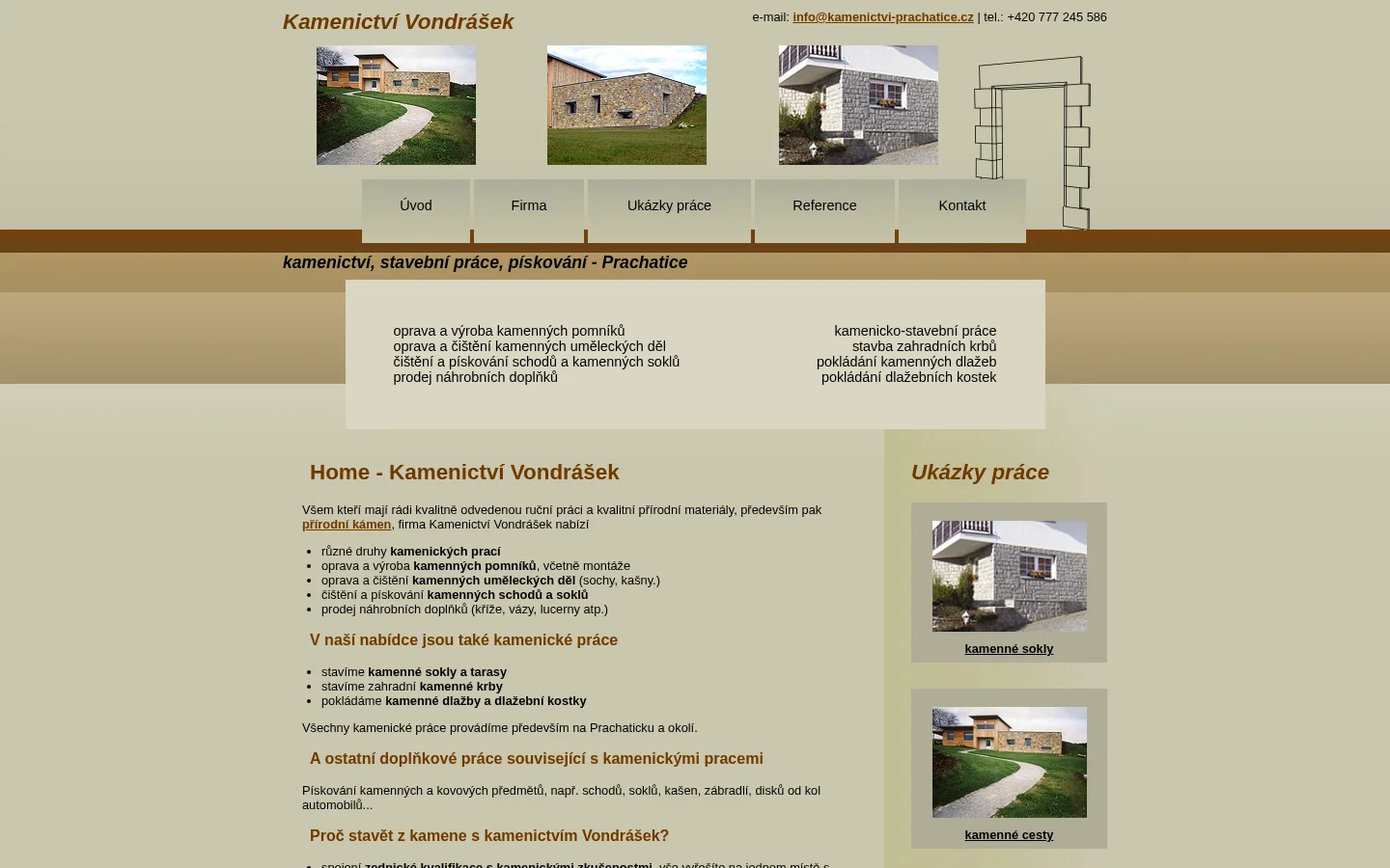 Richard Vondrášek - kamenické a stavební práce website