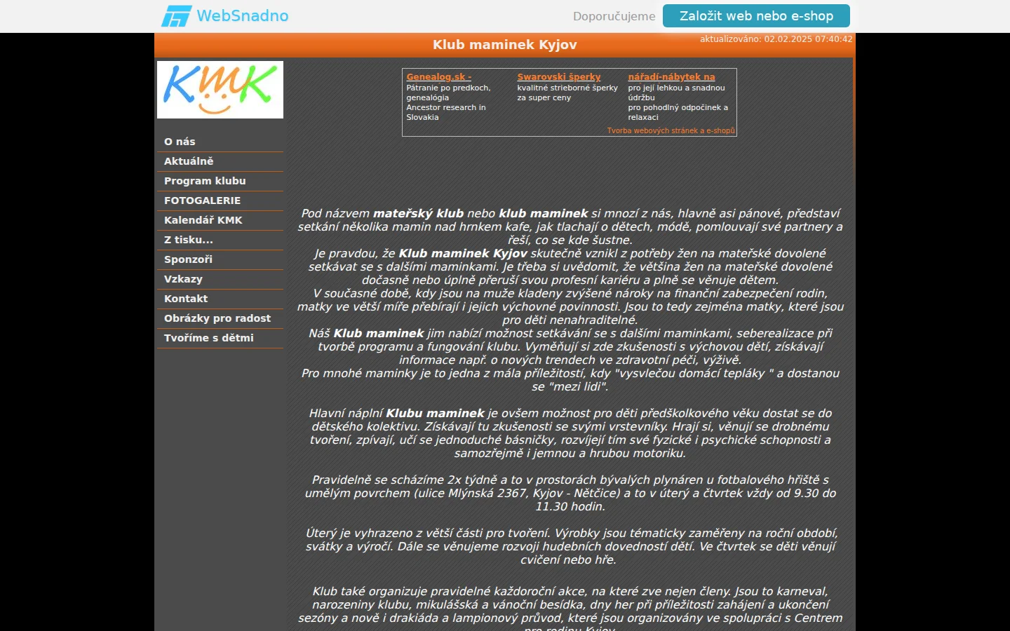 Klub maminek Kyjov website