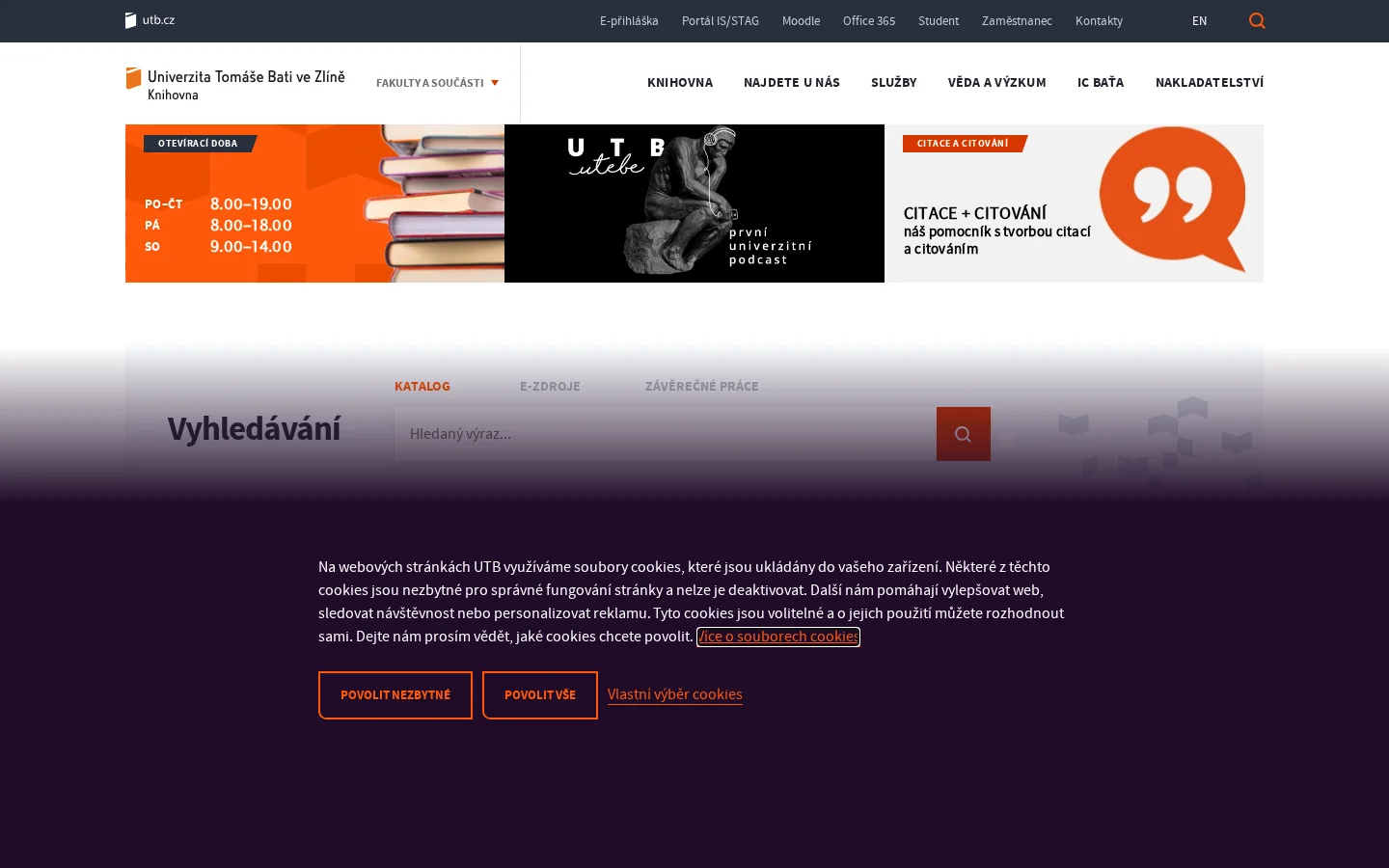 Knihovna Univerzity Tomáše Bati ve Zlíně website