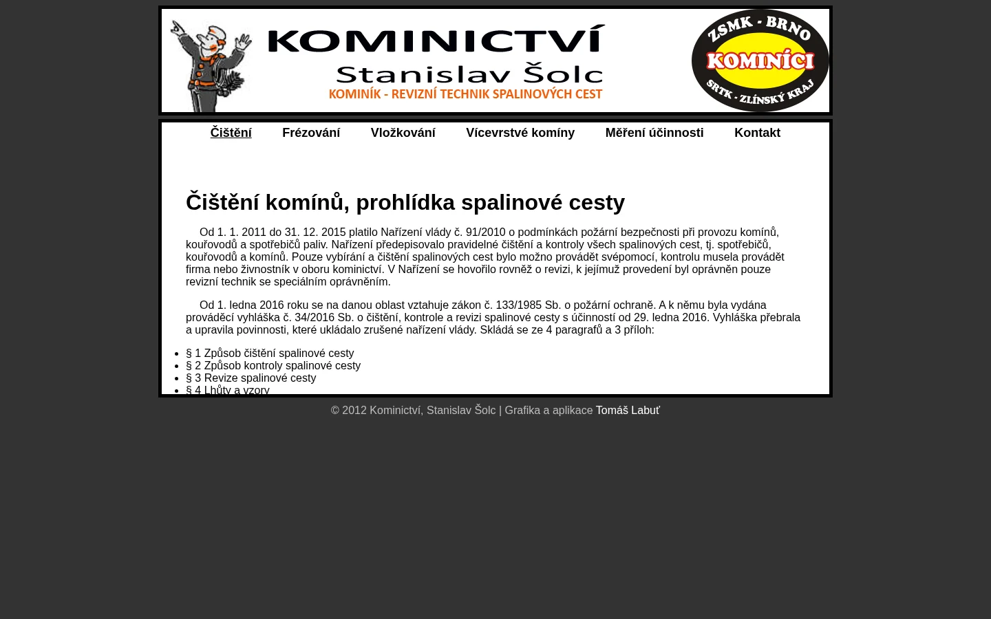 Stanislav Šolc - kominictví website
