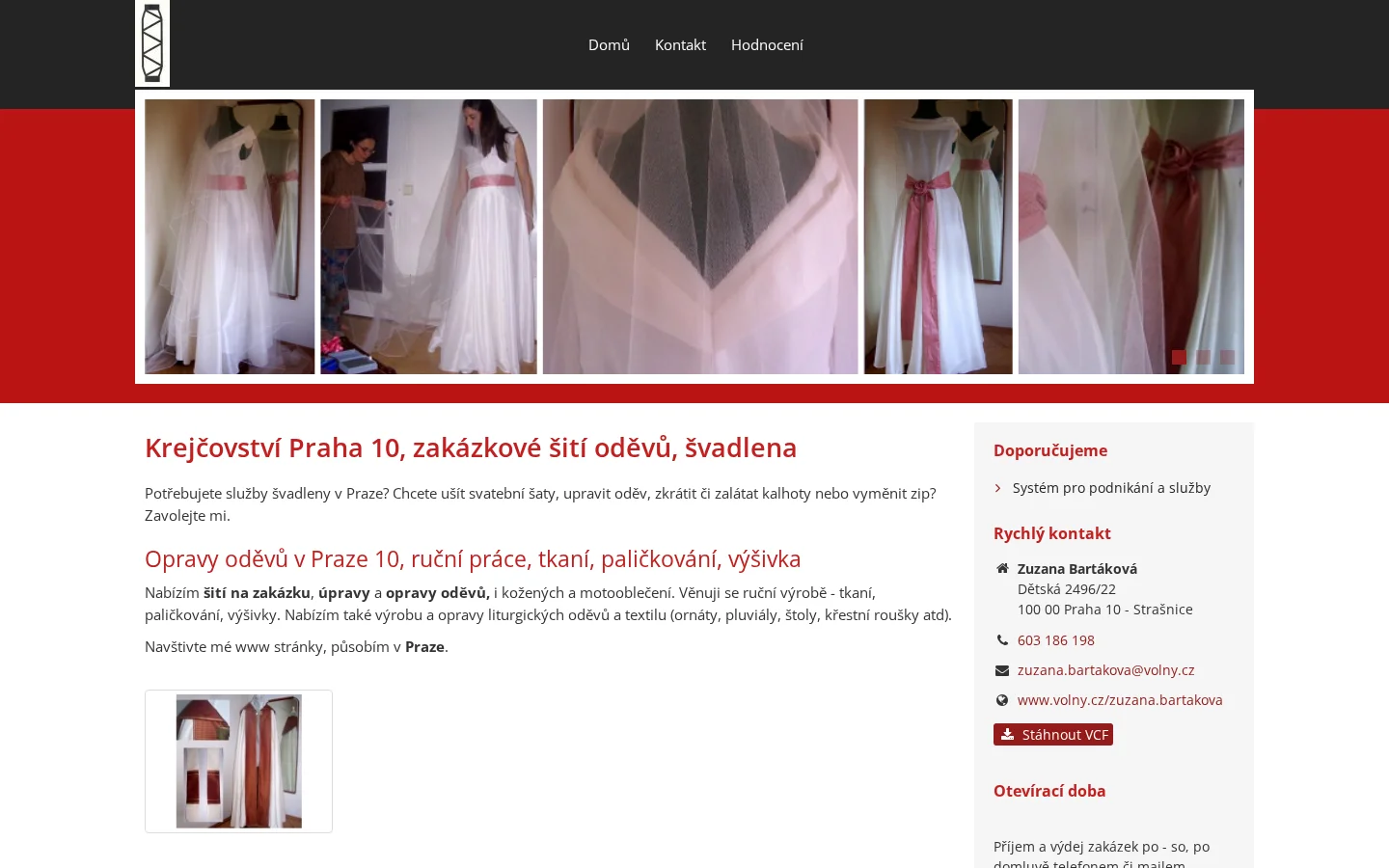 Krejčovství Zuzana Bartáková website