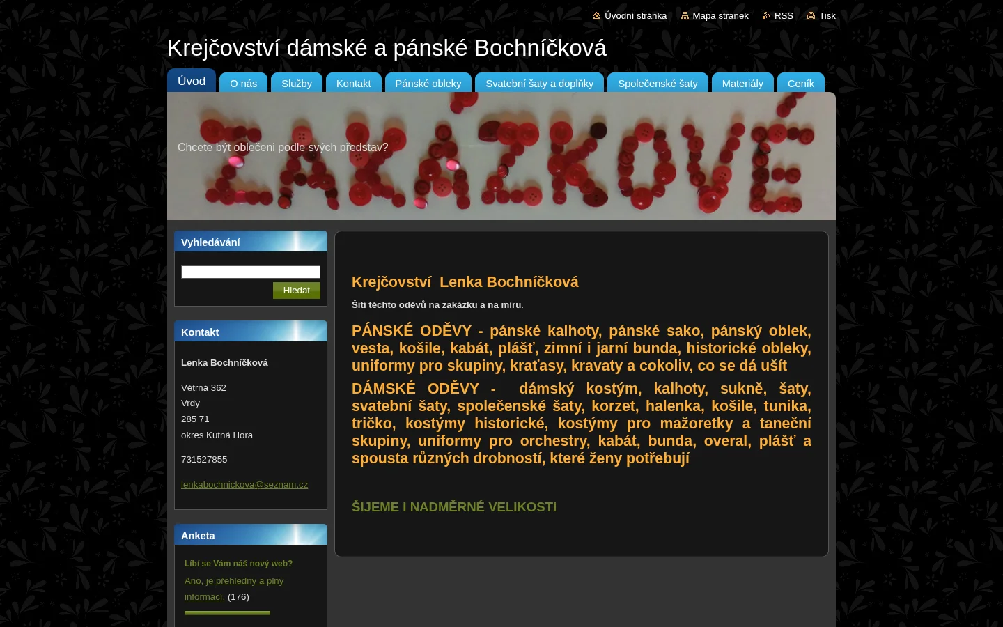 Dámské a pánské krejčovství - Bochníčková website