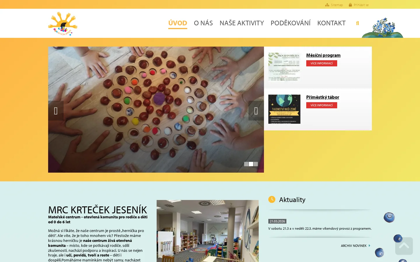 Mateřské a rodinné centrum Krteček Jeseník website