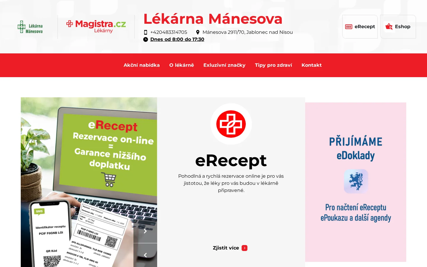 Lékárna Mánesova website