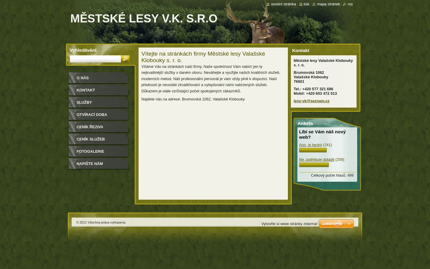 Městské lesy Valašské Klobouky, s.r.o. website