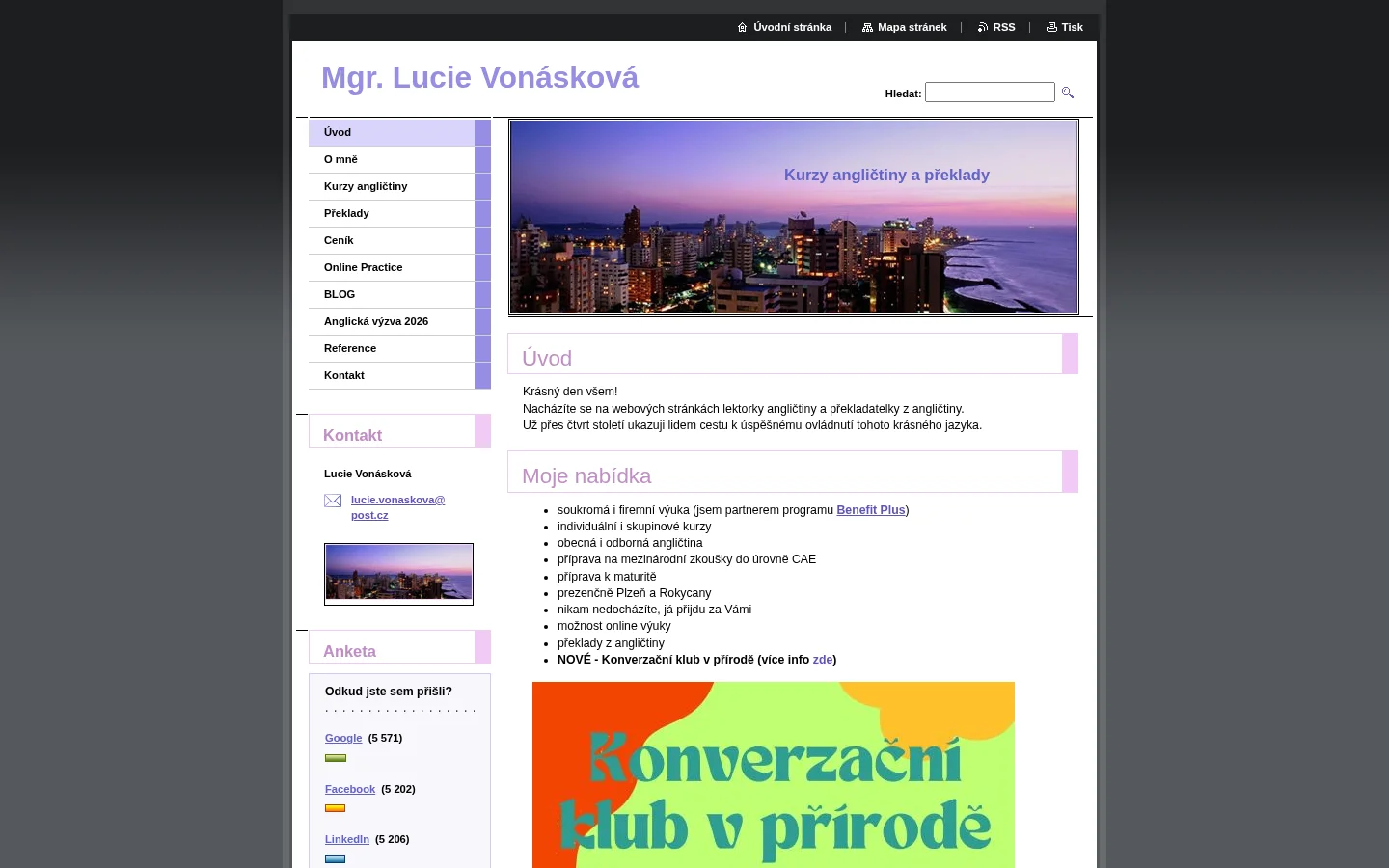 Kurzy angličtiny Mgr. Lucie Vonásková website