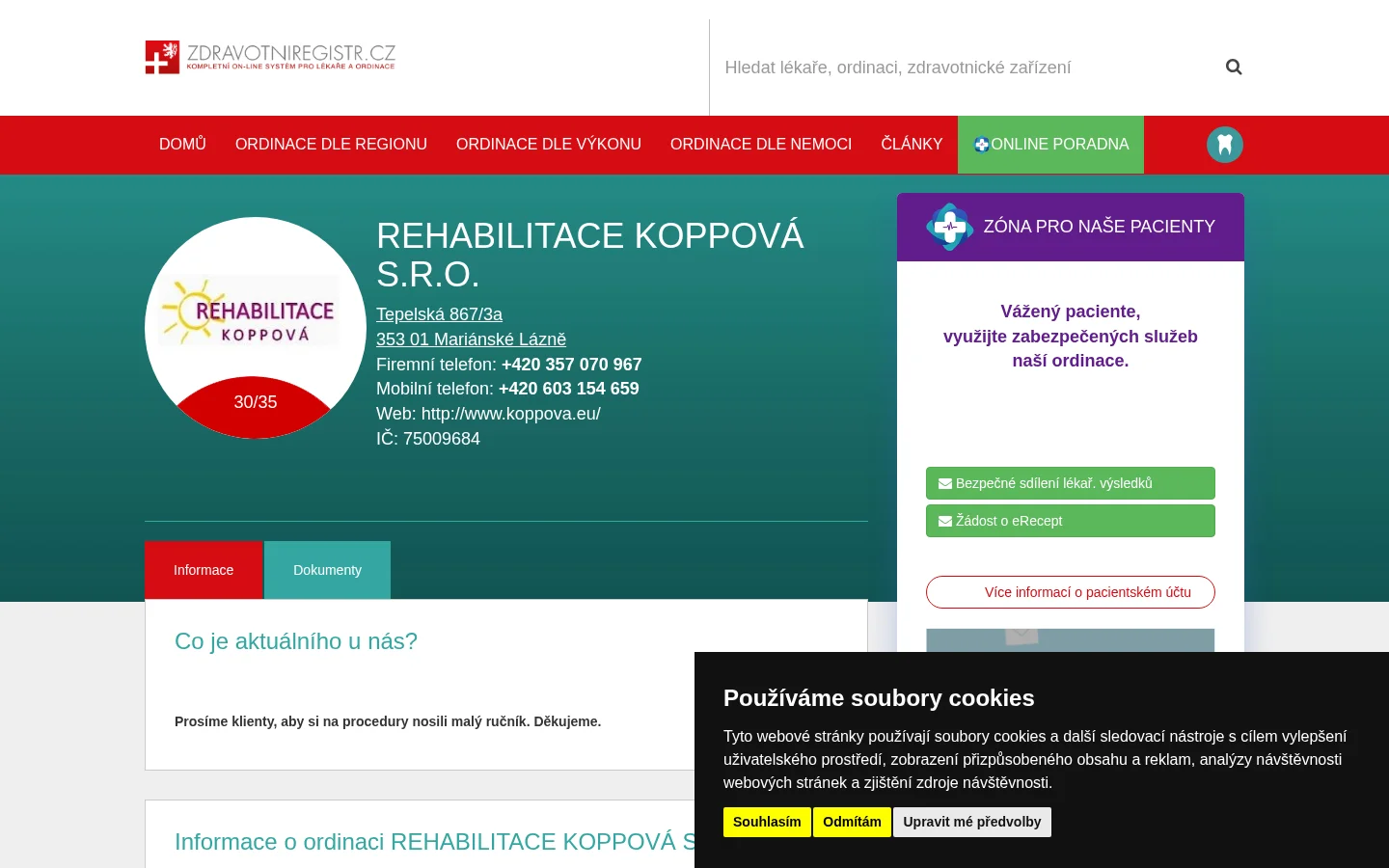 Rehabilitace Koppová website