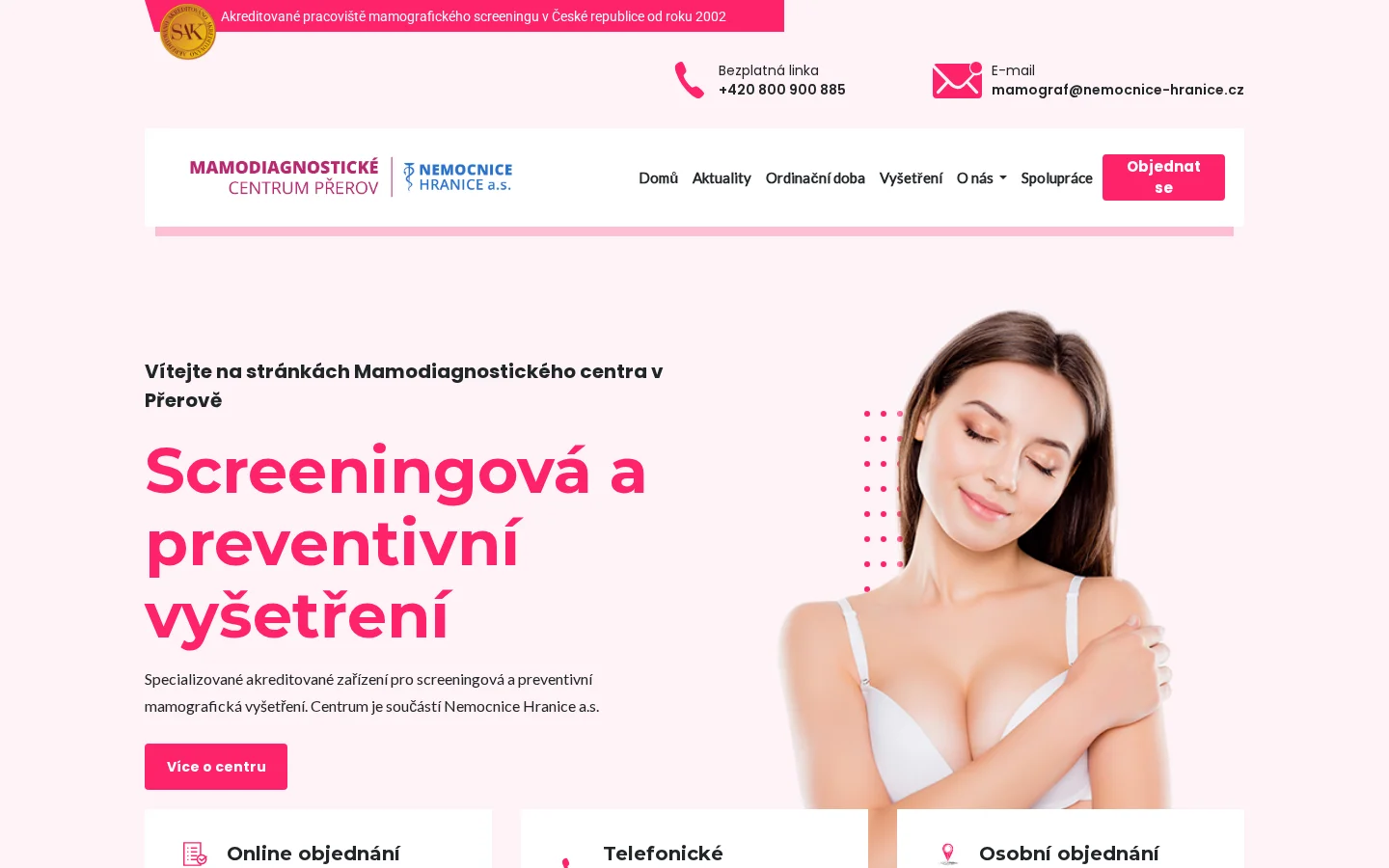 Mamodiagnostické centrum - Nemocnice Hranice website
