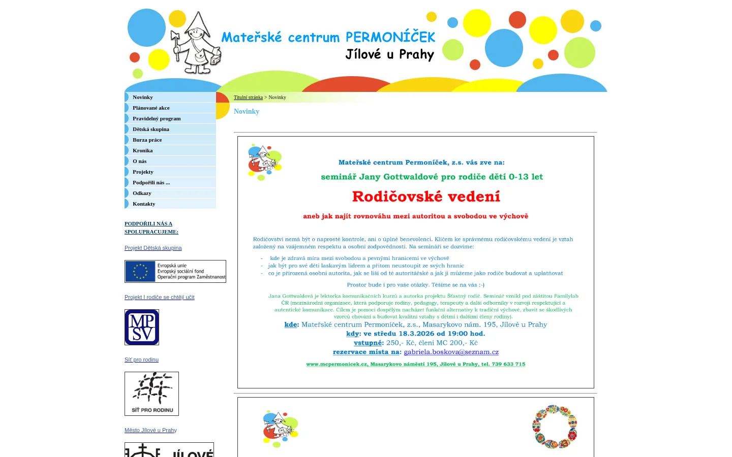Mateřské centrum Permoníček, o.s. website