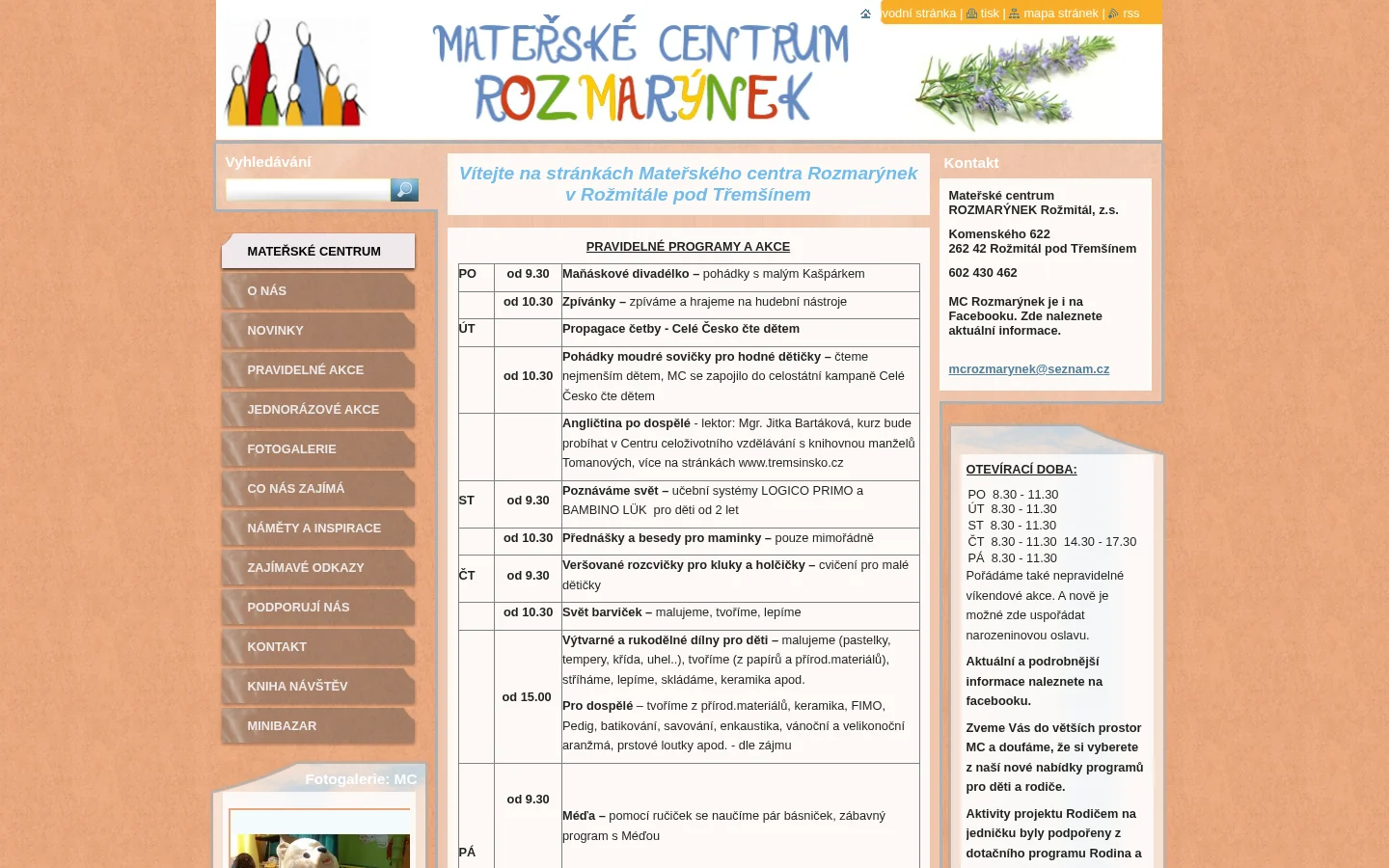 Mateřské centrum ROZMARÝNEK Rožmitál, z. s. website